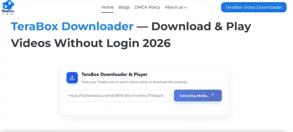 TeraBox downloader extracting media from a shared link